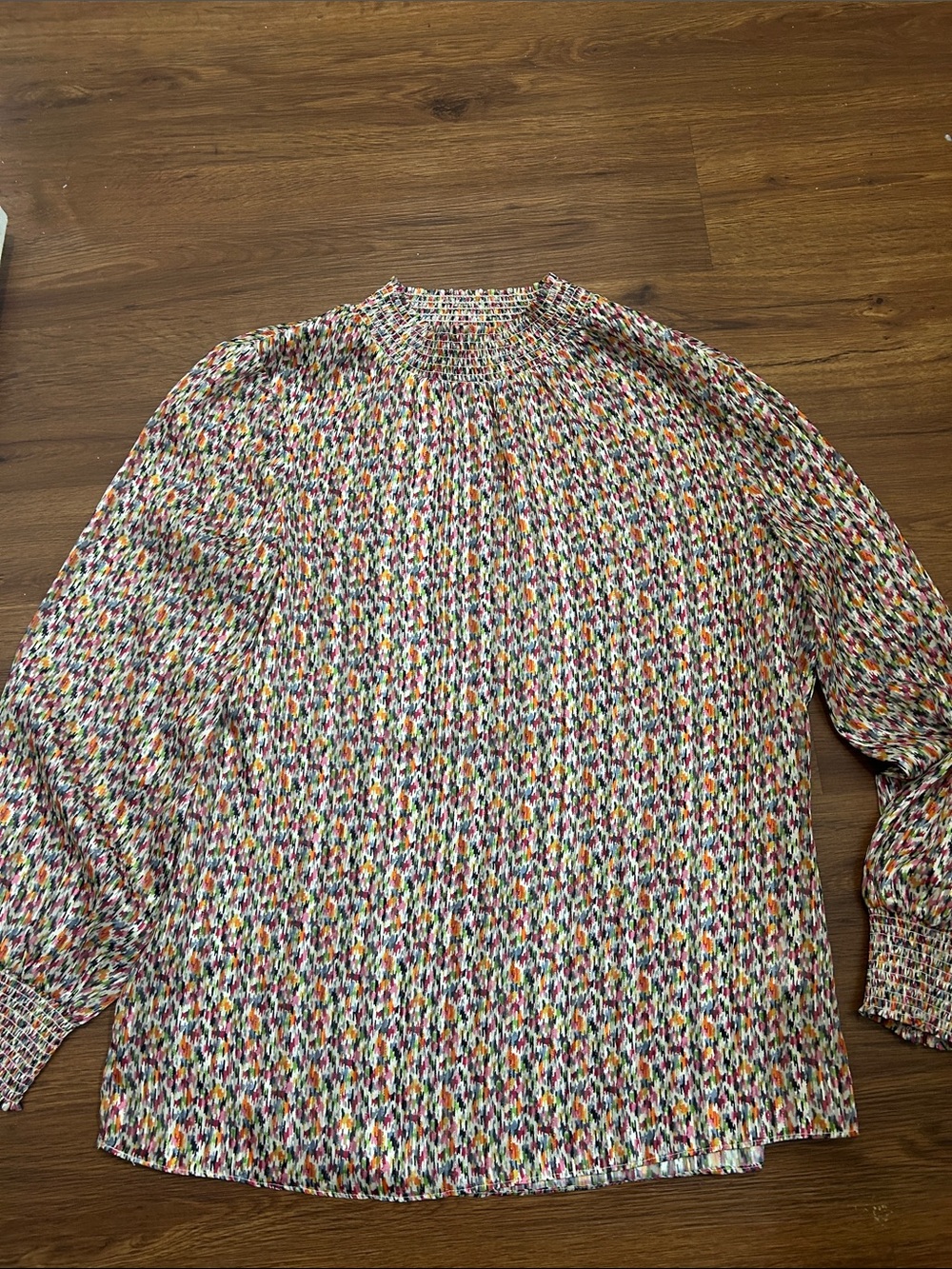 Renuar Multicolor Smocked Neck Blouse